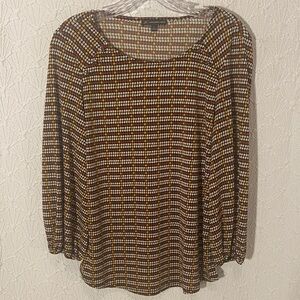 Adrianna Papell Geometric Houndstooth Pattern Brown and White and Yellow Bold.